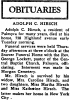 Obituary of Adolph C. Hirsch (Riverton New Era, 3 May 1935, page 4)