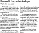 Herman R. Lenz, retired developer (obituary; Buffalo News, 10 Feb 2005, page B4)
