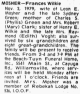 Death notice of Frances Wilkie Mosher (Buffalo News, 3 Nov 1979, page C2)